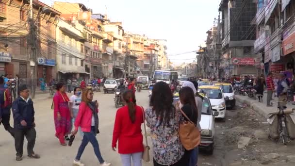 Kathmandu , Nepal - October 2018: Street of Kathmandu, Nepal. People and traffic in Kathmandu, Nepal. — Stock Video