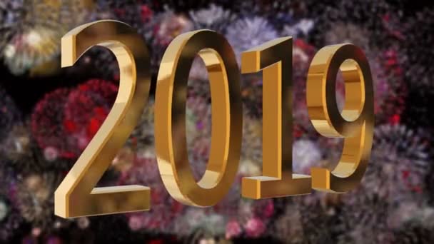 Havai Fişek Arka Plan Üzerinde Yeni Yıl 2019 Yeni Yıl — Stok video