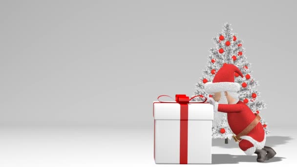 Joyeux Noël et bonne année 2019 animation. Père Noël avec un cadeau de Noël près du sapin de Noël . — Video