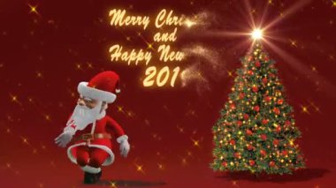 Noel Baba Noel ağacının yanında dans. Noel ve yeni yıl kavramı. Sorunsuz döngü.