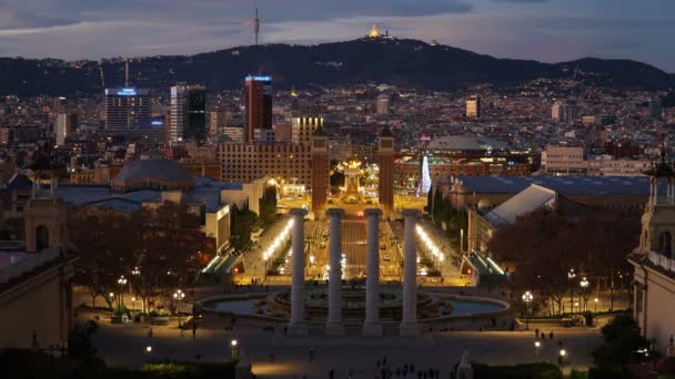 Barcelona noite Placa De Espana, Praça da Espanha, lapso de tempo. Barcelona, Espanha . — Vídeo de Stock