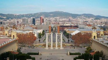 Barcelona Plaza de Espana, İspanya Plaza, zaman atlamalı sabah. Barcelona, İspanya.