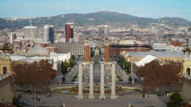 Barcelona Plaza de Espana, İspanya Plaza, zaman atlamalı sabah. Barcelona, İspanya.