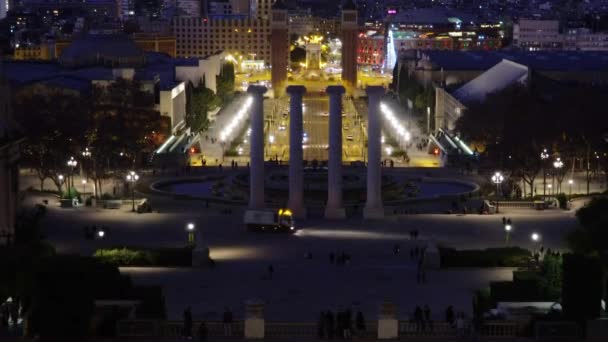 Noche en Barcelona Placa De Espana, Plaza de España, Barcelona, España . — Vídeo de stock