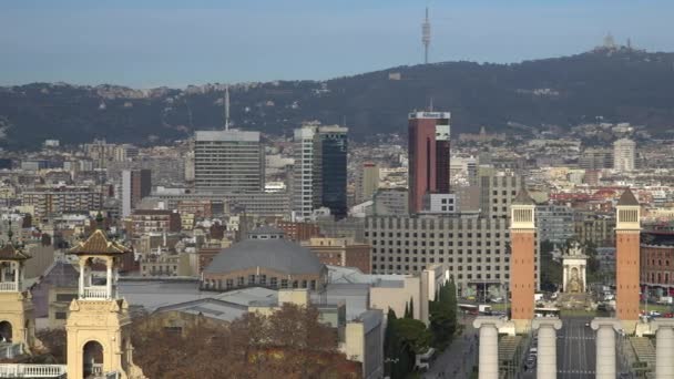 Barcelona, Hiszpania - Circa 2019: Rano w Barcelona Plaza de Espana, Plaza, Hiszpania, Barcelona, Hiszpania. — Wideo stockowe