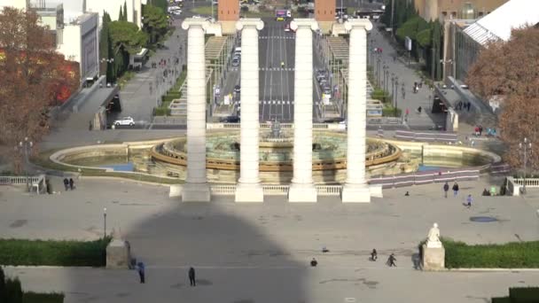 Barcelona, Španělsko - cca 2019: Ráno v Barcelona Plaza de Espana, Plaza Španělska, Barcelona, Španělsko. — Stock video