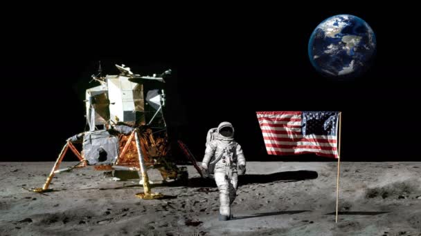 Astronaut Walking On The Moon And Saluting The American Flag Cg Animation Some Elements Of This Video Furnished By Nasa Video By C Merlinus74 Stock Footage Astronaut Walking On The Moon And Saluting The American Flag Cg Animation Some Elements Of This Video Furnished By Nasa Video By C Merlinus74 Stock Footage