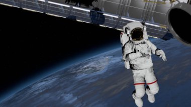 Astronot SPACEWALK, astronot açık alanda başparmak kadar gösterir. NASA tarafından döşenmiş bu görüntünün elemanları. 3B işleme