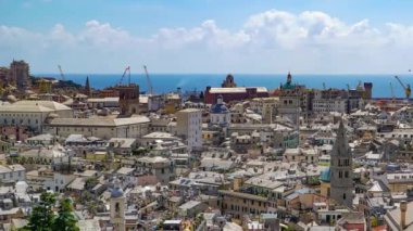 Old Town Cenova havadan timelapse Görünümü. Genova Skyline, İtalya.