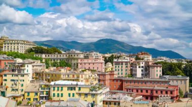 Old Town Cenova havadan timelapse Görünümü. Genova Skyline, İtalya.