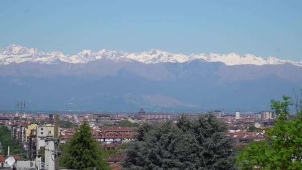 Turín Torino Horizonte Timelapse Aéreo Con Mole Antonelliana Monte Dei — Vídeo de stock