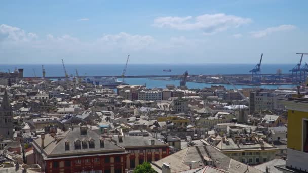 Luchtfoto Van Oude Binnenstad Van Genua Genova Skyline Italië — Stockvideo