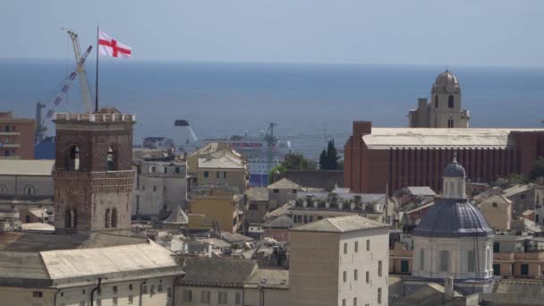 Luchtfoto Van Oude Binnenstad Van Genua Genova Skyline Italië — Stockvideo