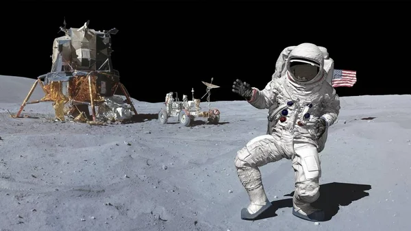 Απόδοση 3D. Χορός του αστροναύτη στο φεγγάρι. Κινούμενα σχέδια της CG. Στοιχεία αυτής της εικόνας που διαθέτει η NASA. — Φωτογραφία Αρχείου