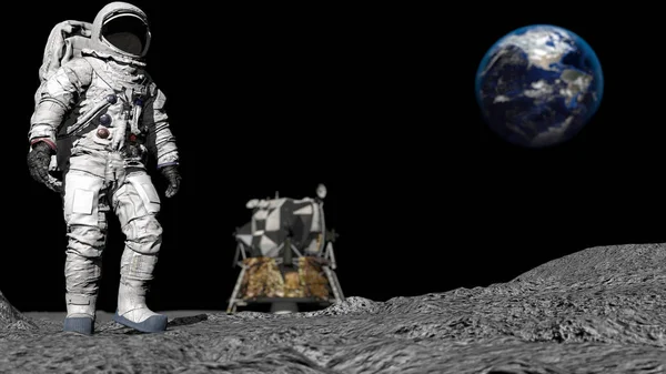 Rendering 3D. Un astronauta che cammina sulla luna. Animazione CG. Elementi di questa immagine forniti dalla NASA . — Foto Stock
