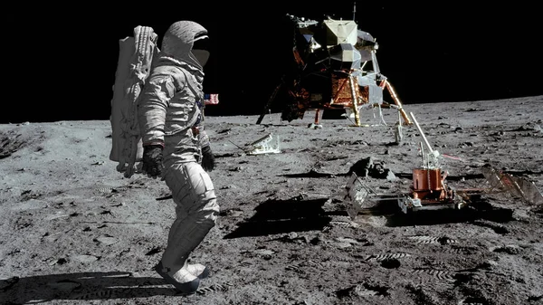 3D-Darstellung. Astronaut auf dem Mond. cg-Animation. Elemente dieses Bildes von der nasa. — Stockfoto