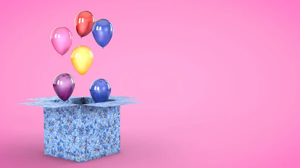 Gift box with colorful balloons inside opens, then balloons lift. Birthday, Valentines, Anniversary concept