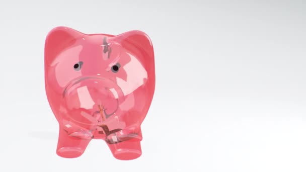 Monety Wpadają Różowego Szklanego Skarbonki Symbolu Bogactwa Oszczędności Skutecznego Planowania — Wideo stockowe