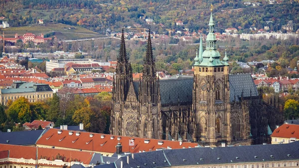 Flygfoto Över Gamla Stan Arkitektur Med Röda Tak Prag Tjeckien — Stockfoto