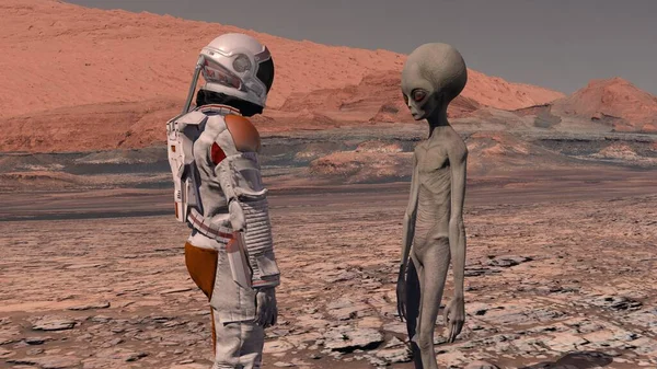 Astronot Mars 'ta bir Marslıyla tanışır. İlk temas. Mars 'taki uzaylı. Mars 'a keşif görevi. Kolonileşme ve uzay keşfi konsepti. 3D görüntüleme. NASA tarafından desteklenen bu videonun elementleri.