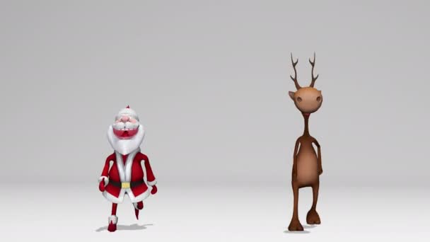 有趣而快乐的疯狂圣诞老人和鹿的动画 圣诞节和新年的概念 无缝圈 有阿尔法频道比绿屏好多了 — 图库视频影像
