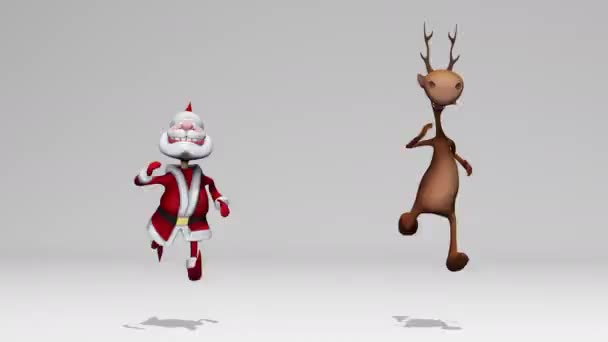 有趣而快乐的疯狂圣诞老人和鹿的动画 圣诞节和新年的概念 无缝圈 有阿尔法频道比绿屏好多了 — 图库视频影像