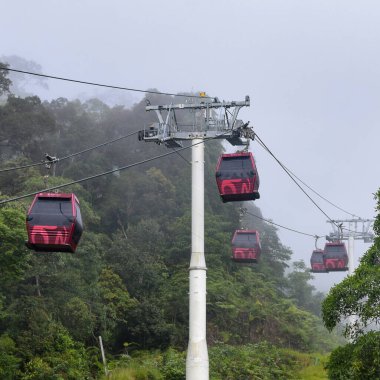 Kualampur 'dan aşağı inen teleferikli bir araçta gökyüzü manzarası ve çene mağaraları tapınağı gökyüzü teleferiği, genting, malezya, Skyway Cable Car