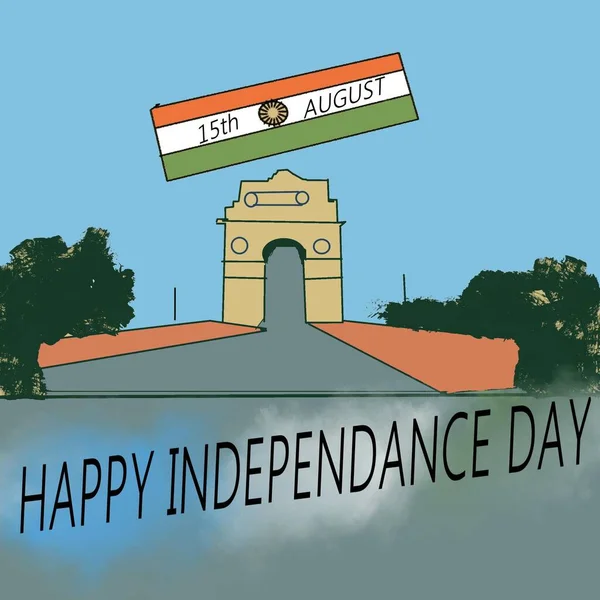Vector illustration: Template of greeting card with hand lettering of Happy Independence Day. 15 th August. Salute India, Happy Independence day India