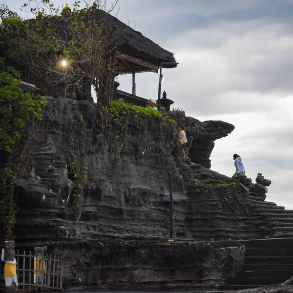 Templo Hindú Pura Tanah Lot Puesta Del Sol Bali Indonesia — Foto de Stock