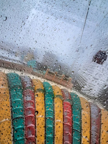 Vue Téléphérique Genting Highland Avec Eau Tombée Sur Verre Kuala — Photo