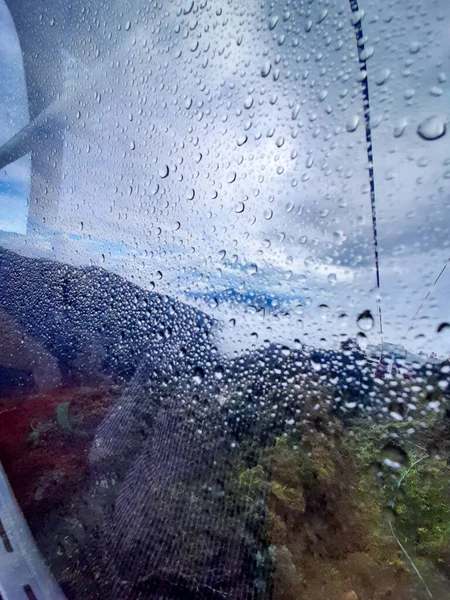 Vista Della Funivia Genting Altopiano Con Acqua Caduta Sul Vetro — Foto Stock