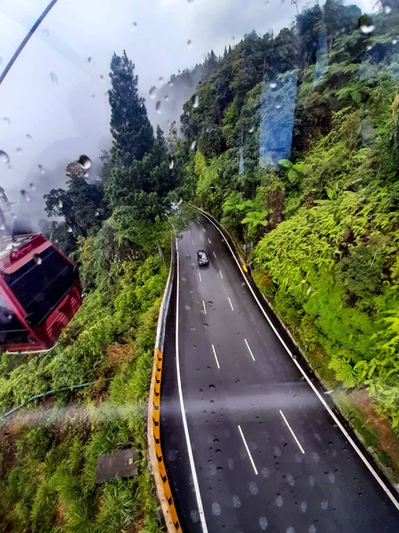 Vista Teleférico Para Genting Highland Com Água Caiu Sobre Vidro — Fotografia de Stock