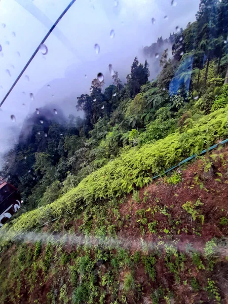 Vista Teleférico Para Genting Highland Com Água Caiu Sobre Vidro — Fotografia de Stock