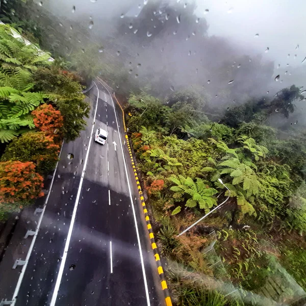 Vista Teleférico Para Genting Highland Com Água Caiu Sobre Vidro — Fotografia de Stock