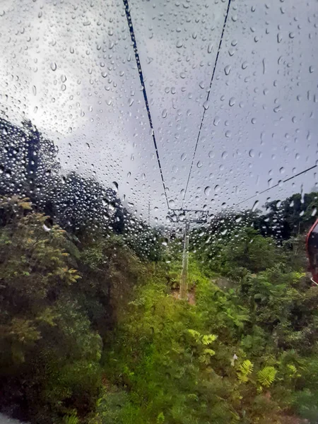 Vista Teleférico Para Genting Highland Com Água Caiu Sobre Vidro — Fotografia de Stock