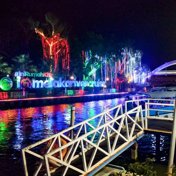 View Malacca River Night Popular Nightlife Spot Bars Music Which — Stock Photo, Image