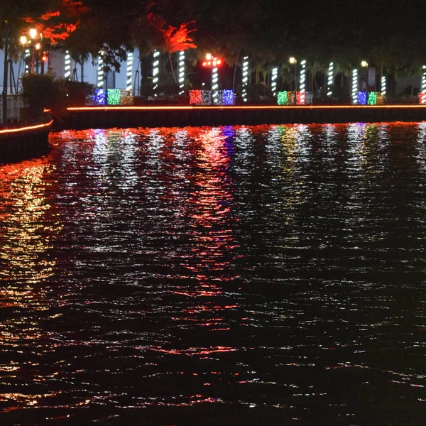 Vista Del Río Malaca Por Noche Lugar Popular Vida Nocturna —  Fotos de Stock