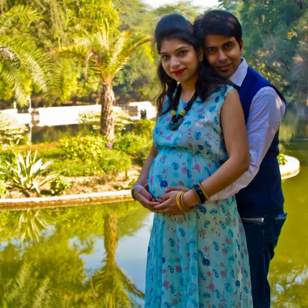 New Delhi India  March 3 2020 - Maternity shoot pose for welcoming new born baby in Lodhi Road in Delhi India, Maternity photo shoot done by parents for welcoming their child