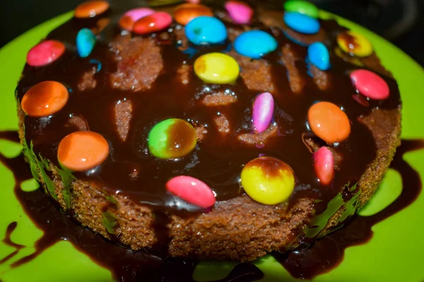 Torta Cioccolato Fatta Con Frutta Secca Uva Passa Anacardi Mandorle — Foto Stock