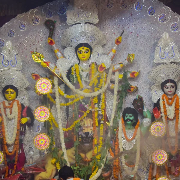 Gudinnan Durga Med Traditionell Look Närbild South Kolkata Durga Puja — Stockfoto