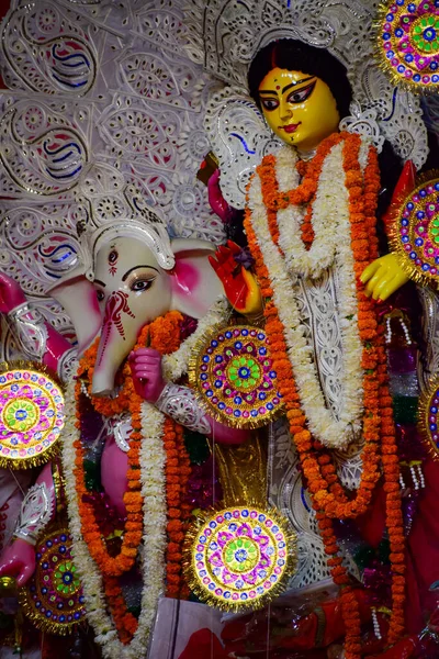 Goddess Durga with traditional look in close up view at a South Kolkata Durga Puja, Durga Puja Idol, A biggest Hindu festival in India