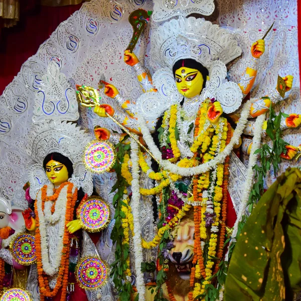 Gudinnan Durga Med Traditionell Look Närbild South Kolkata Durga Puja — Stockfoto