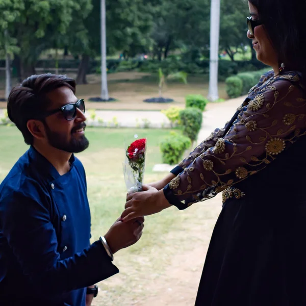 New Delhi India  November 25 2019 - A couple pose for Pre Wedding shoot inside Lodhi Garden Delhi, a popular tourist landmark in New Delhi India, for their pre wedding shoot, Pre-wedding photo shoot