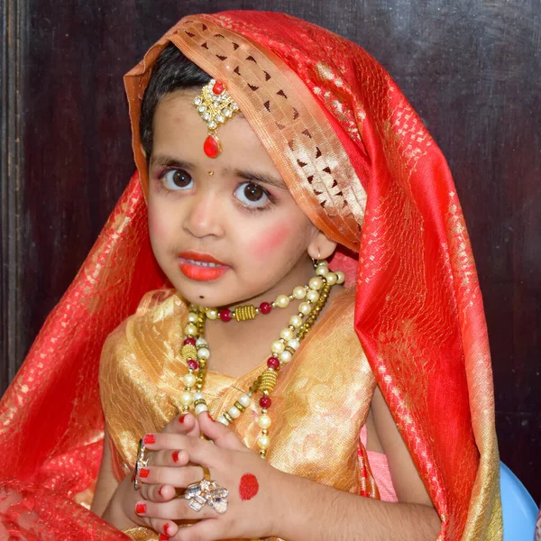 Miúdo Indiano Bonito Vestido Como Pequeno Lorde Radha Por Ocasião — Fotografia de Stock