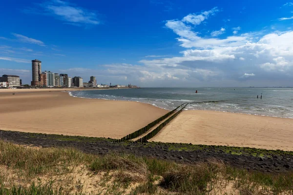 Vlissingen Een Prachtige Zandbaai Met Een Houten Golfbreker Een Kustpromenade — Stockfoto