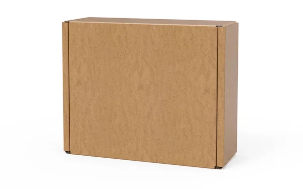 Caixa de embalagem de papelão ondulado em pé no fundo branco — Fotografia de Stock
