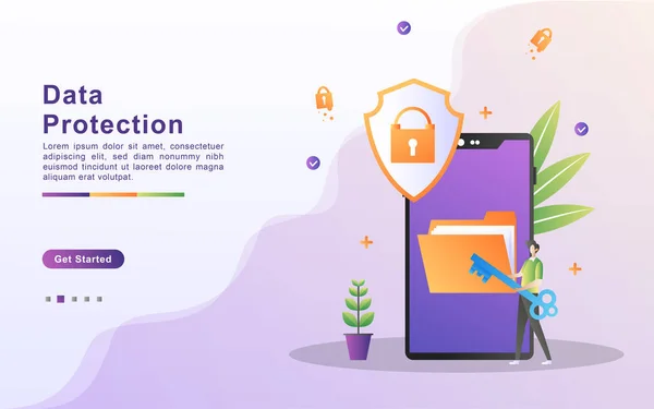 Datenschutzkonzept Die Menschen Sichern Das Datenmanagement Und Schützen Daten Vor — Stockvektor