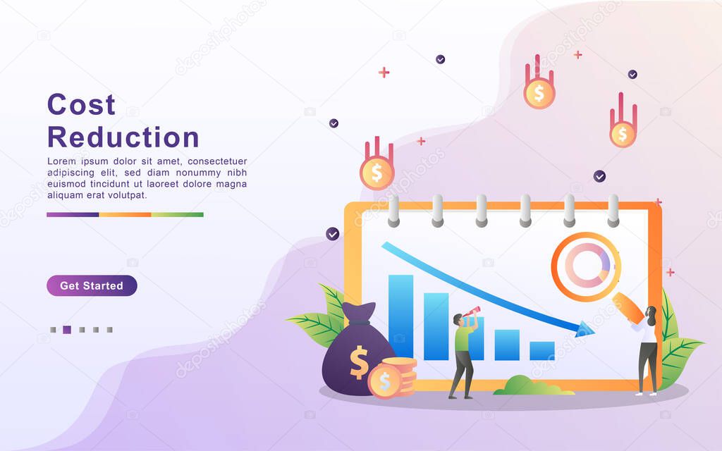 Cost reduction concept. business finance crisis. decreased sales. Business finances declined. lost crisis bankrupt declining. Can use for web landing page, banner, mobile app. Vector Illustration.