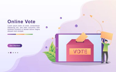 İllülasyon konsepti çevrimiçi oylama ve seçim, e-oylama internet sistemi, insanlar çevrimiçi oy veriyor ve oy sandığı vektör illüstrasyon kavramına kağıt oylama yapıyorlar..