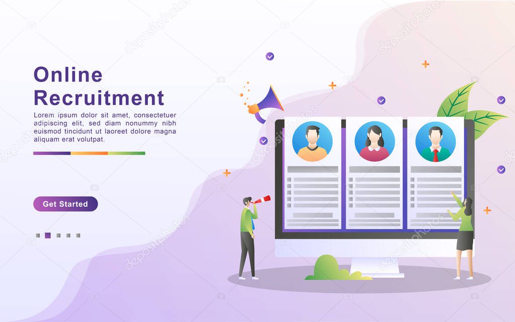 Online recruitment concept. online job search and human resource, We are hiring, Job agency hr creative find experience. Can use for web landing page, banner, mobile app. Vector Illustration